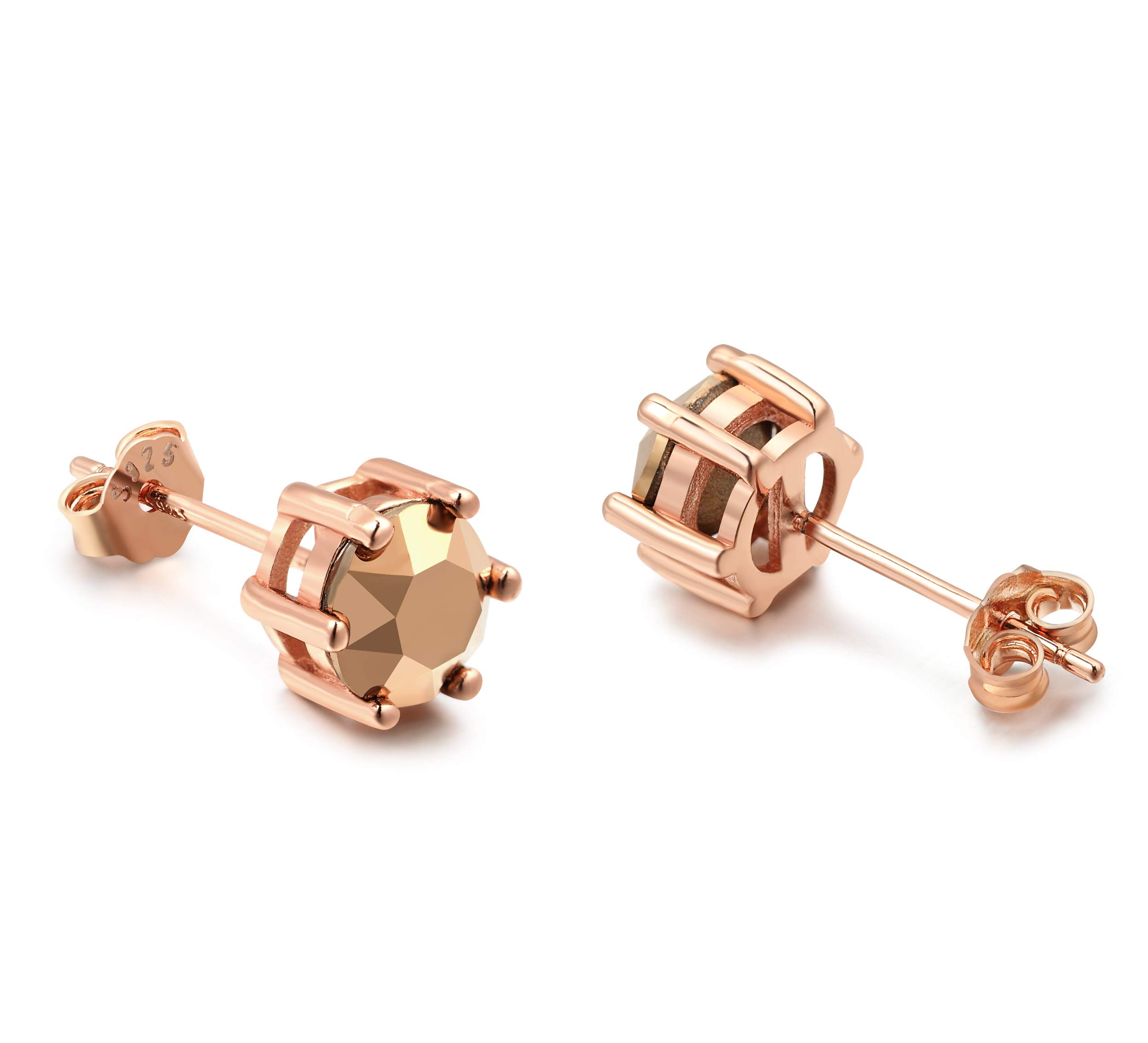 Stunning Black Obsidian,Daily Wear,925 Sterling Silver 18ct White Gold Plated Earring Stud Men Women,Jewelry Box Gift Choice (All Rose Gold)