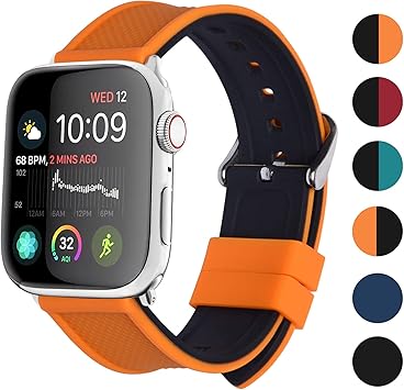 Fullmosa 8 Colores Correa de Silicona Compatible con Apple Watch Series 5/4/3/2/1, para Apple Watch 38mm 40mm 42mm 44mm, Arriba Naranja/Abajo Negro ...