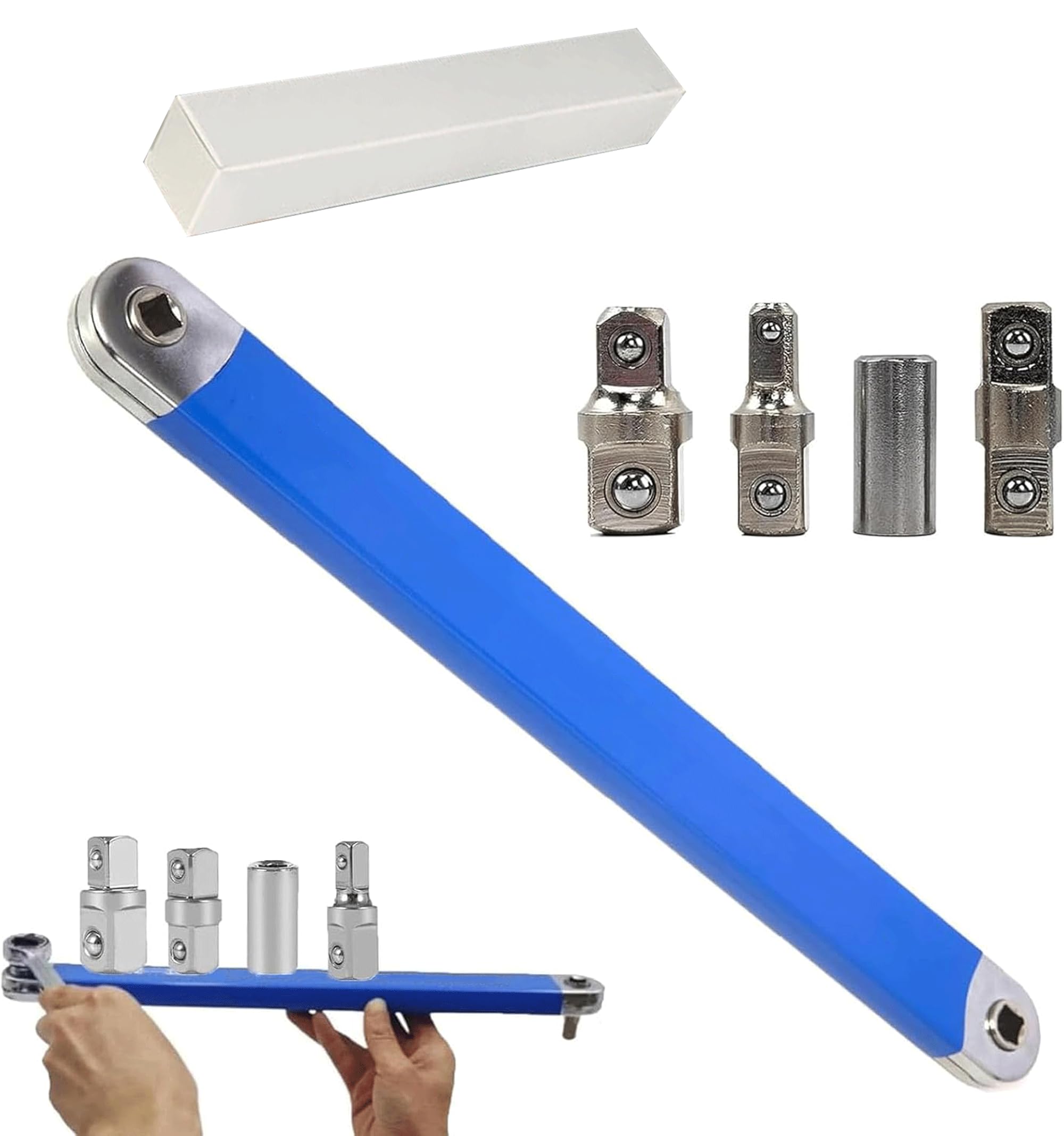 Limiar Offset Extension Wrench - Multifunctional Tight Reach Wrench Set with 1/2", 1/4" and 3/8" Square Drive Adapters (1pcs)