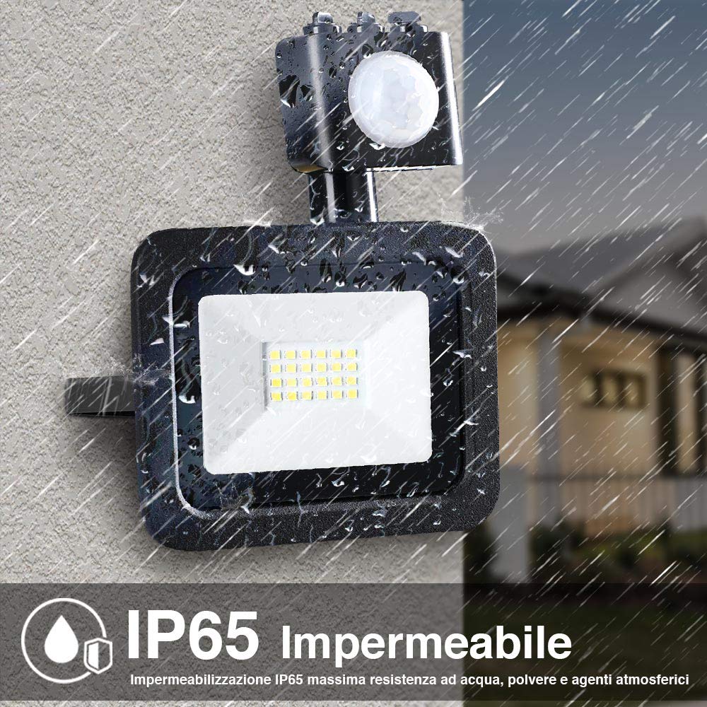 Luce Sicurezza Esterna 400W Con Sensore Movimento - Faro Alogeno PIR Per Giardino E Esterni