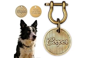 UIDMEN Personalized Brass Pet ID Tag, Deep Engraved Name Collar Tag, Pets Collar Name Accessories, Solid Brass ID Tag for Dog
