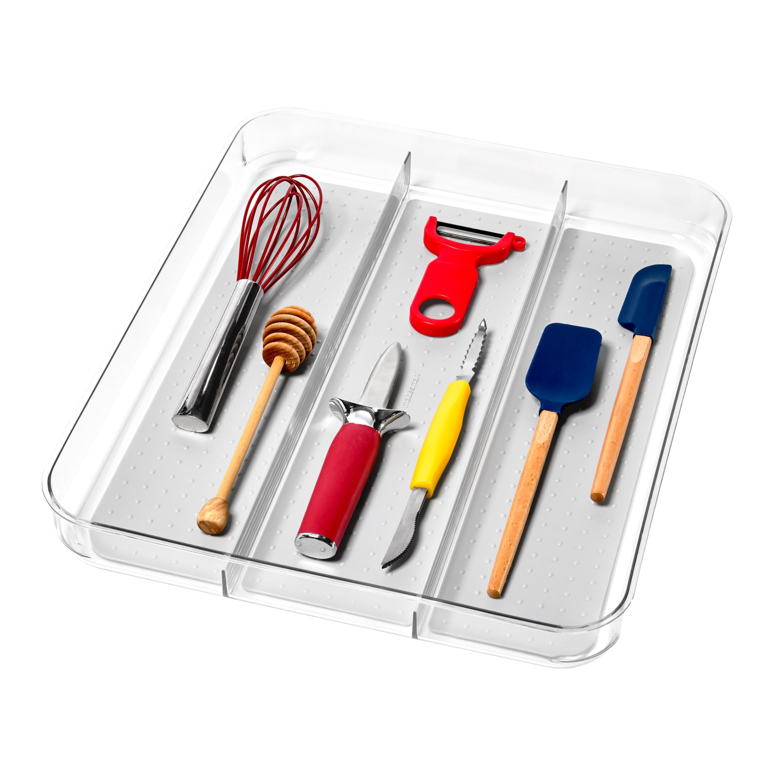 Photo 1 of madesmart Utensil Tray - Large | Light Grey | Clear Soft Grip Collection | 3-compartment | Soft-grip Lining | Non-slip Feet | BPA-free