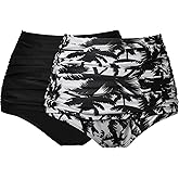 COCOPEAR Women's High Waisted Full Coverage Bikini Bottom Ruched Bathing Suit Bottoms for Women Tummy Control Swim Bottoms