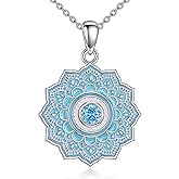 AINFQY Lotus Necklace for Women 925 Sterling Silver Birthstone Pendant Lotus Flower Jewelry Birthday Mothers Day Christmas Gifts