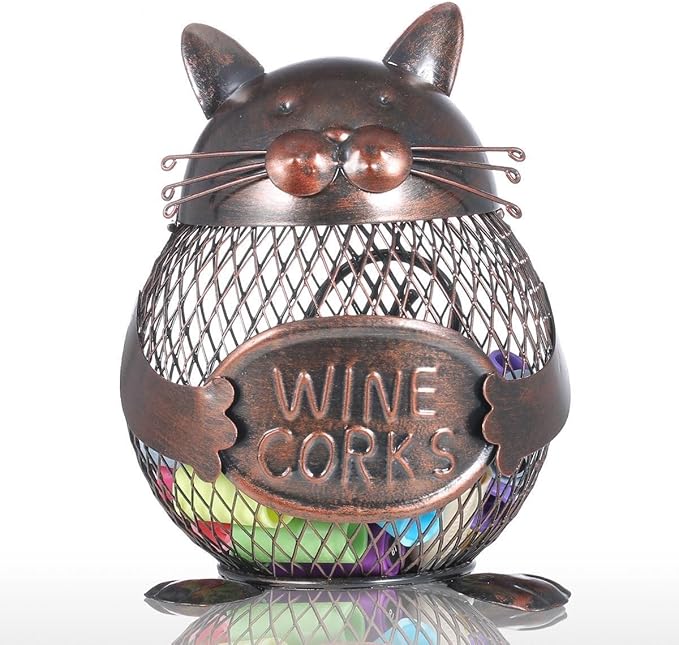 Cat Kitten Vino corcho contenedor Animal Ornamento Caja de hierro arte