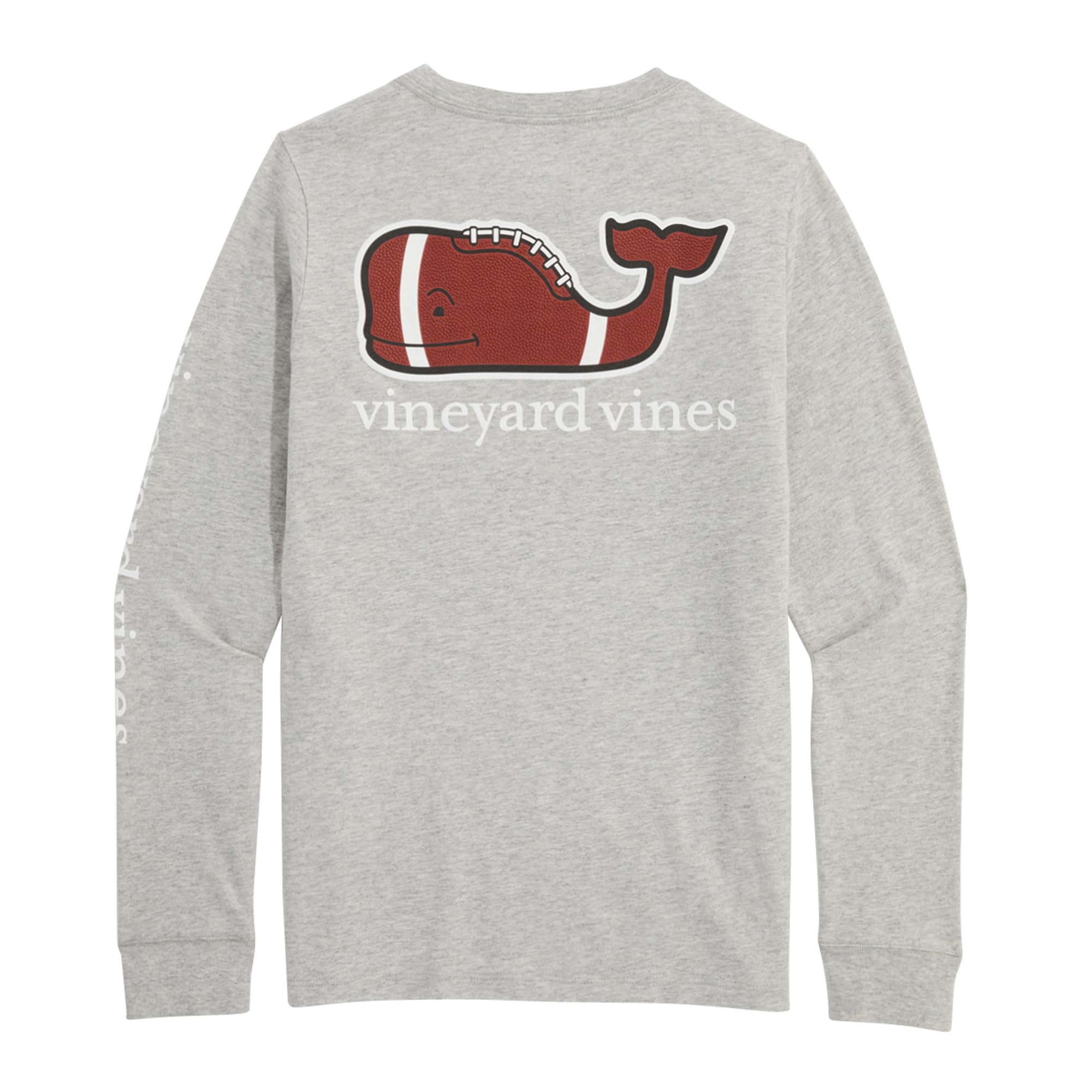 vineyard vines Boys’ Long-Sleeve Football Whale Pocket Tee, Grey Heather
