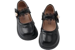 SEAUR Girls Lace Bow Flats Solid Pearl PU Leather British Style Flats Princess Casual Performance Shoes 6-10