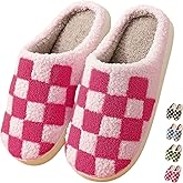 HIPINISS Checkered Slippers - Men & Women's Funny, Fluffy House & Outdoor Shoes - Memory Foam, Warm, Plush Bedroom Slippers for Winter