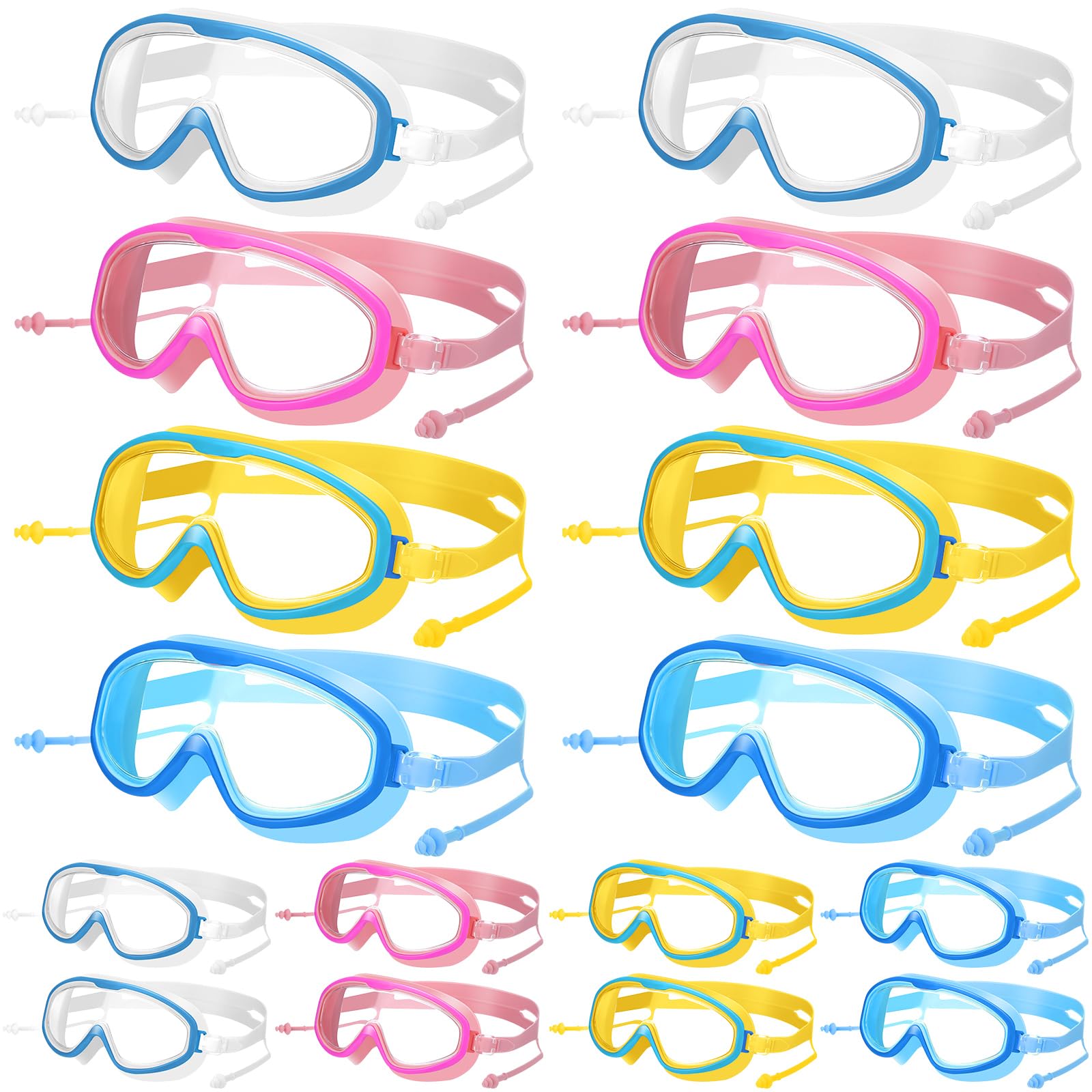 Photo 1 of Macarrie 16 Pack Kids Swim Goggles Wide Vision UV Protection Swimming Goggles No Leak Anti Fog Swim Glasses with Adjustable Strap Ear Plugs for Kids Boys Girls Age 3-15 Pool Beach Swimming