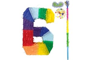kaimei Number Pinata Small Pinata for Birthday Anniversary Celebration Decoration Theme Party Cinco de Mayo Fiesta Supplies with Stick Multicolor Colorful Pinata