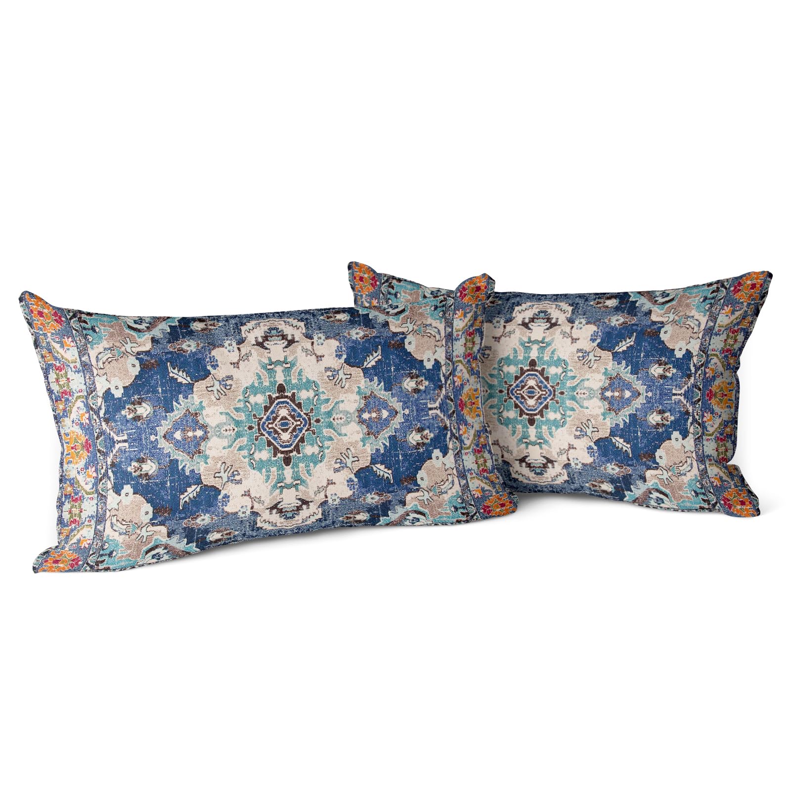 Snylcce Set of 2 Bohemian Style Cushion Covers 30x50 cm Decorative Square Throw Pillow Covers 30x50 CM Sofa Car Pillowcase for Outdoor Home Bed Living Room Couch Decor (Blue) — image 1