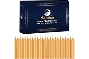 THLEUNEI 24 Pack Golden Spell Chime Candles – Premium Mini Unscented Taper Candles for Rituals, Prayer, Meditation, Altar, Spells – 4" Tall – Ideal for Witches & Spiritual Practices