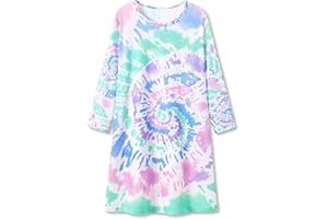 Tebbis Girls Nightgown – Soft Long Sleeves Sleepwear Trendy Tie Dye Spiral Nightdress Pajama Teen/Little Size 6-16