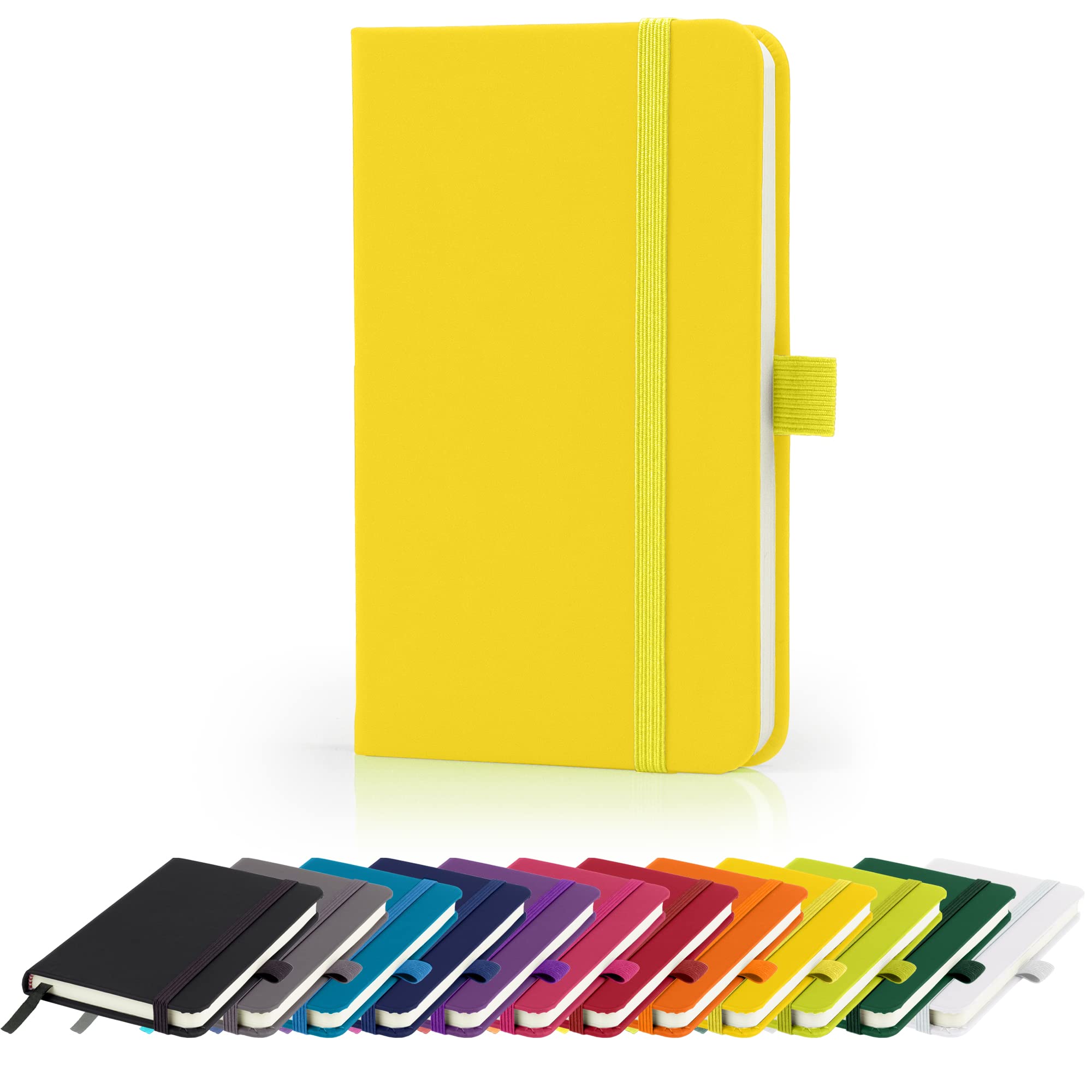 Savvy Bee Premium A6 Notebook New Lined Pocket Hardback Small Journal with pen loop, elastic closure and ribbon marker 196 pages / 98 sheets Notepad Note Book Notes Pad (Yellow)