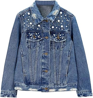 oversized denim jacket with pearls