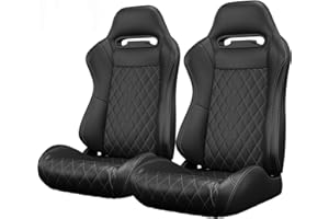 SECSOFIER 2 Pieces Universal Racing Seats with Dual Lock Sliders, 1 Pair PVC Leather Bucket Seats for Cars (Vinyl Black 2)