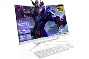 MECHAZER 27 inch All-in-One Desktop Computer, Curved FHD Display, All-in-One PC 16GB DDR3 512GB ROM SSD Core i7 7700HQ Bluetooth 5.0 Dual Band WiFi with Mouse and Wired Keyboard