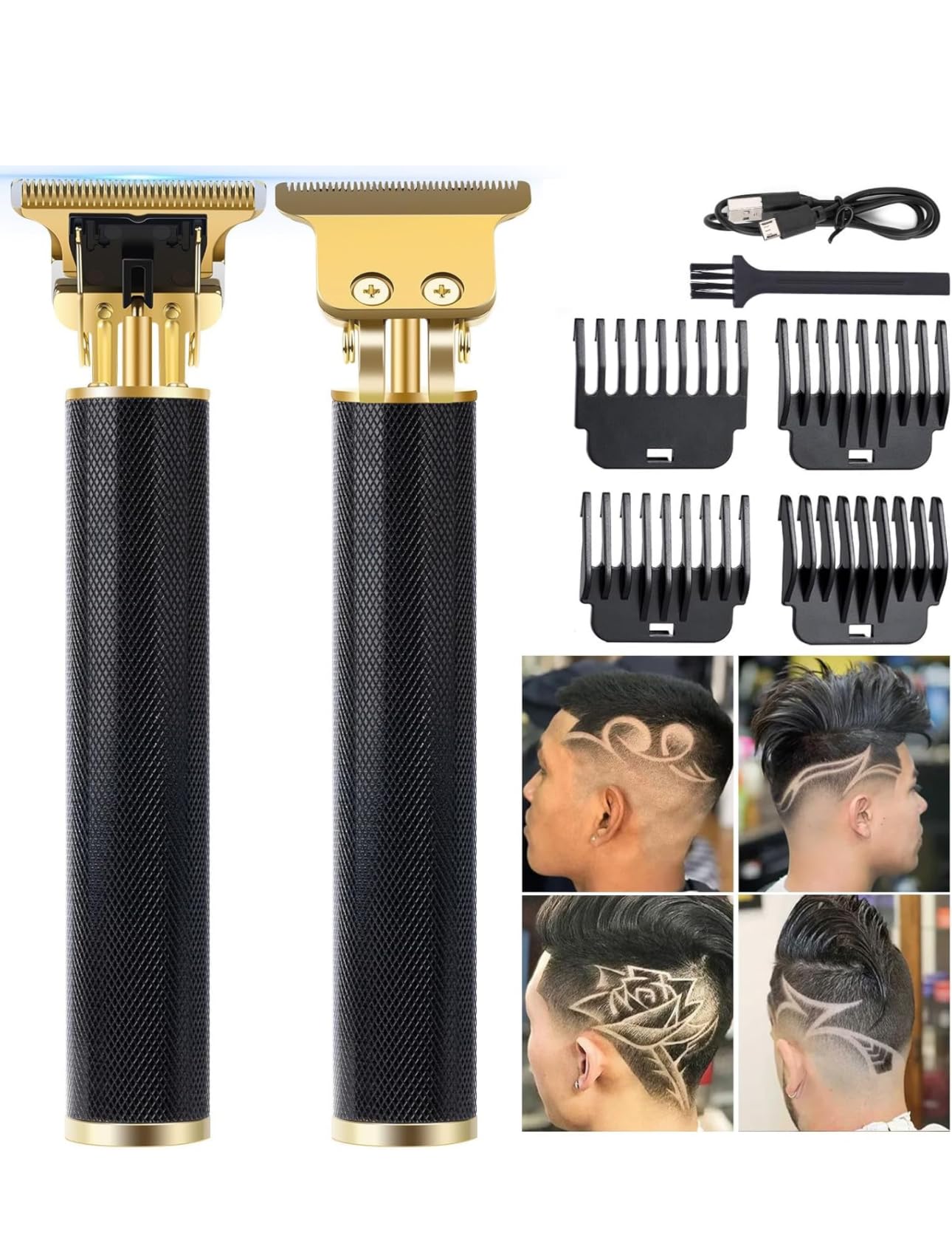 Men's Hair Clippers, T-Blade Shaver, Electric Beard Trimmer, Cordless, USB Rechargeable, Grooming Kit (Black)