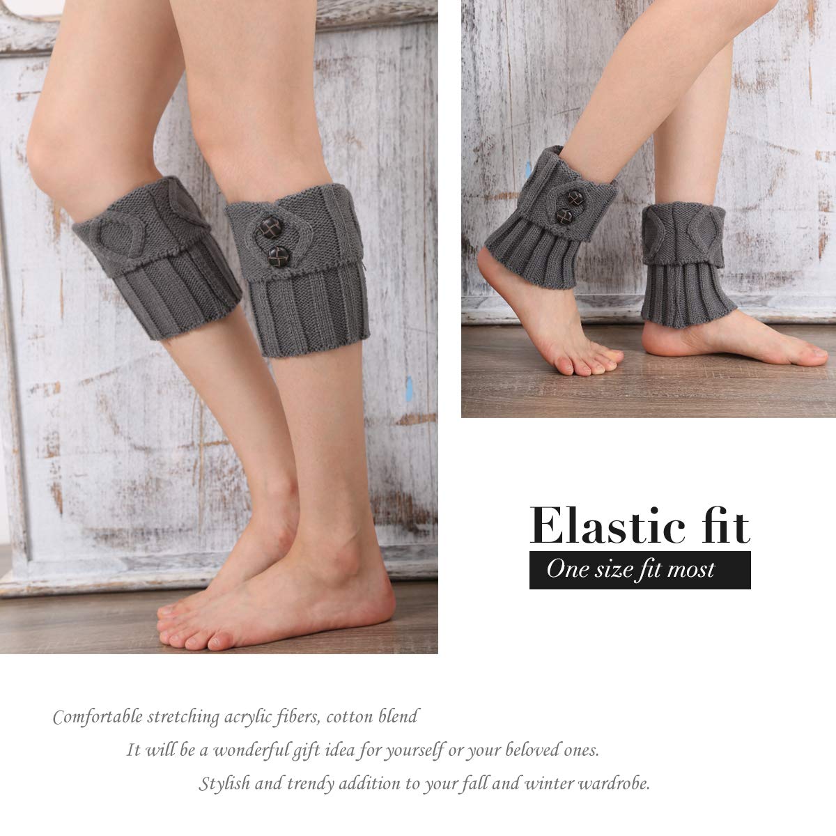 4YOUALL 3 Pairs Womens Short Boot Leg Cuffs, Crochet Knitted Leg Warmers Topper Boot Socks for Women (3 Pairs-Retro Green Black Grey)