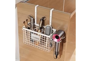 VOLDRA Hair Dryer Holder Cabinet Door, Adhesive Hair Tool Organizer Wall Mount Adjustable Height Blow Dryer Holder Under Sink/Countertop for Flat Curling Iron, Hair Brush, Hair Straightener (1, White)