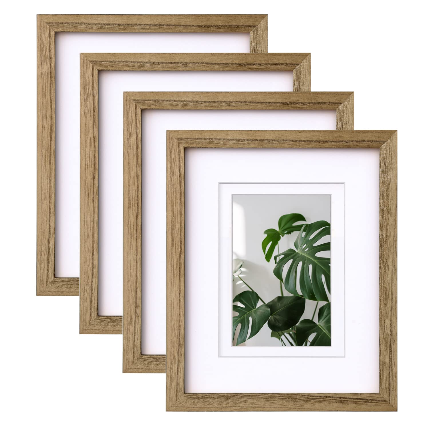 EGOFINE 10x8 Photo Frames Set of 4 with Plexiglass, Display Pictures 7x5 with Mat or 10x8 Without Mat for Tabletop and Wall Mounting, Carbonized Brown — image 1