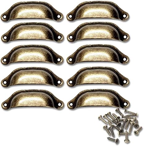 Amazon 10個入り真鍮扉キャビネット 取っ手アンティークノブ引き出しシェルプルハンドルカップ ツマミ