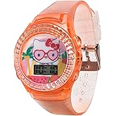 Sanrio Hello Kitty Kids LCD Watch – Pink Glitter Strap, Transparent Case, Iridescent Bezel, Digital Display, Cute Floral Printed Dial, Adjustable Fit, Perfect for Girls – Fits Wrists 5.5” to 8”