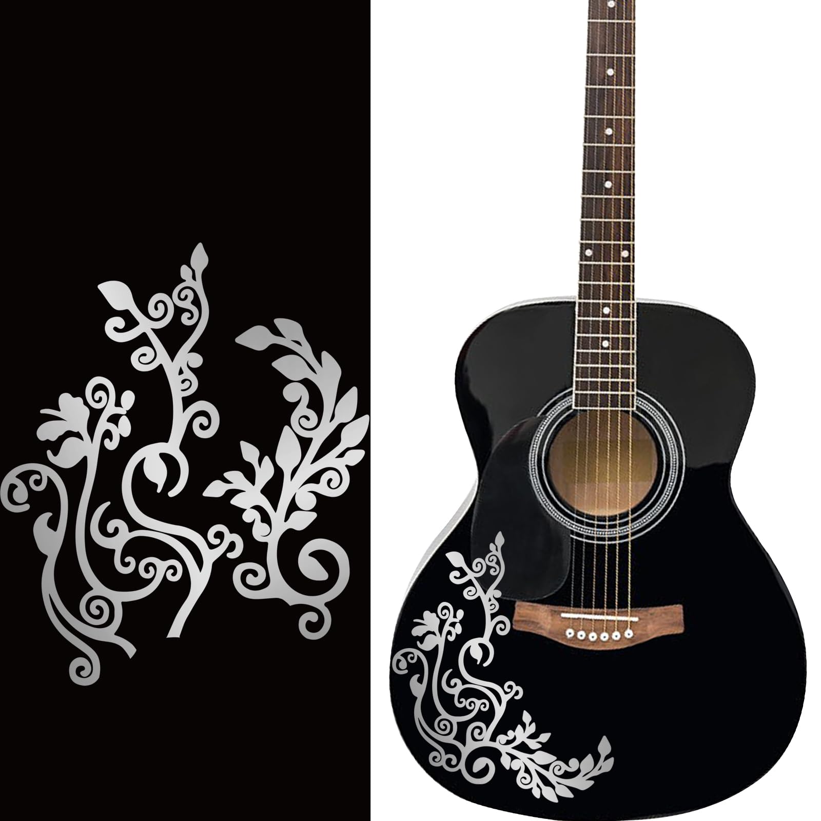 PLIGREAT 2 Pack Silver Flower Vine Guitar Guard Board Stickers - Removable Decals for Electric Bass, Acoustic Players - DIY Gifts for Bands, String Instrument Decoration Panel