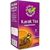 Karak Tea Instant Premix Saffron Zafran Natural Chai Powder Oriental Egyptian Arab Egypt Arabic Kosher Halal (1 Pack = 10 Sachets x 20 gm) شاى كرك بالزعفران سريع التحضير