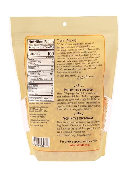 BOB’S RED MILL YELLOW POPCORN, 30OZ (PACK OF 1) – NON GMO, WHOLE GRAIN, VEGAN, KOSHER