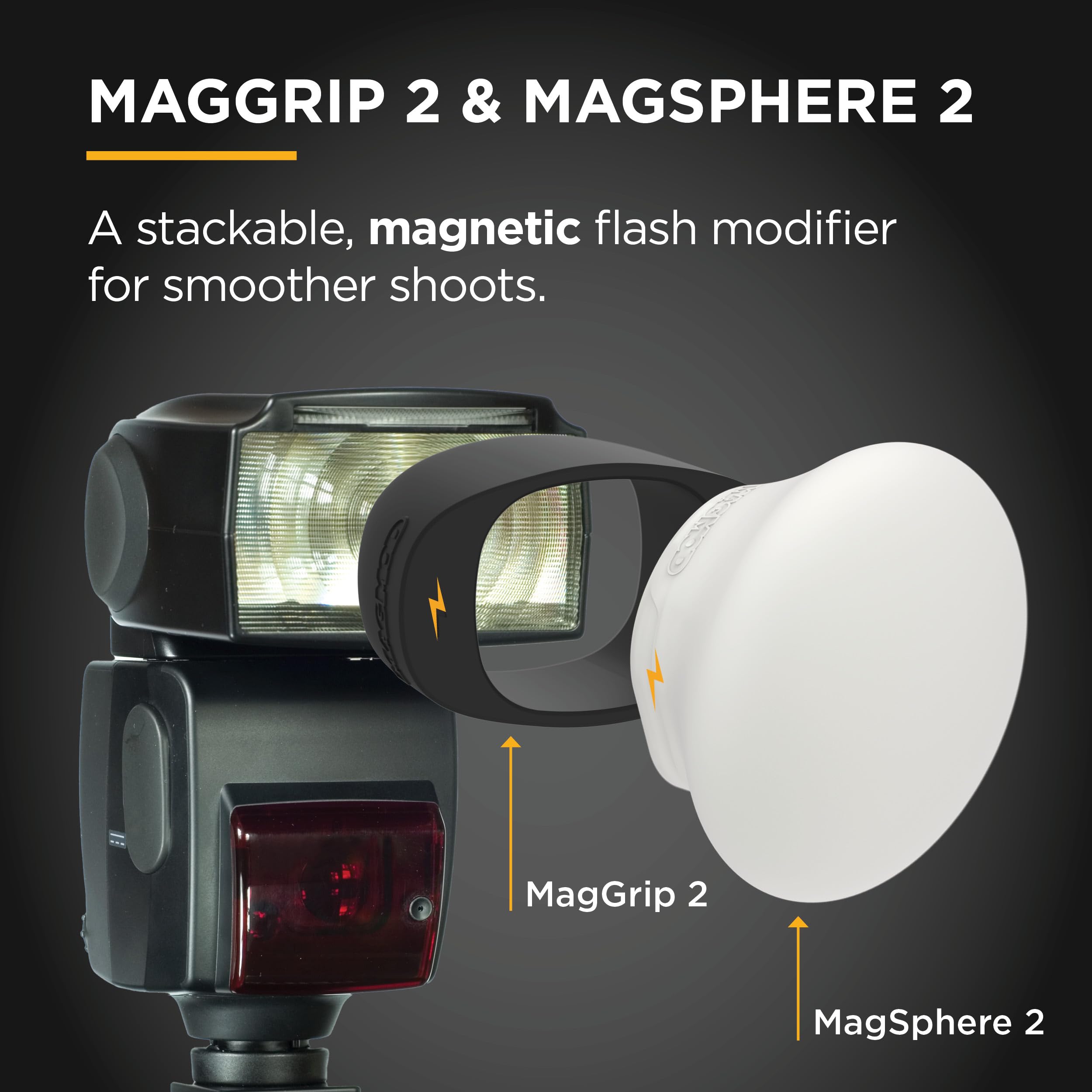 MagMod MagSphere 2 & MagGrip 2 Bundle, Magnetic Flash Diffuser Kit for On-Camera Photography, Modular Lighting Control System, Compatible with 99% of All Speedlites