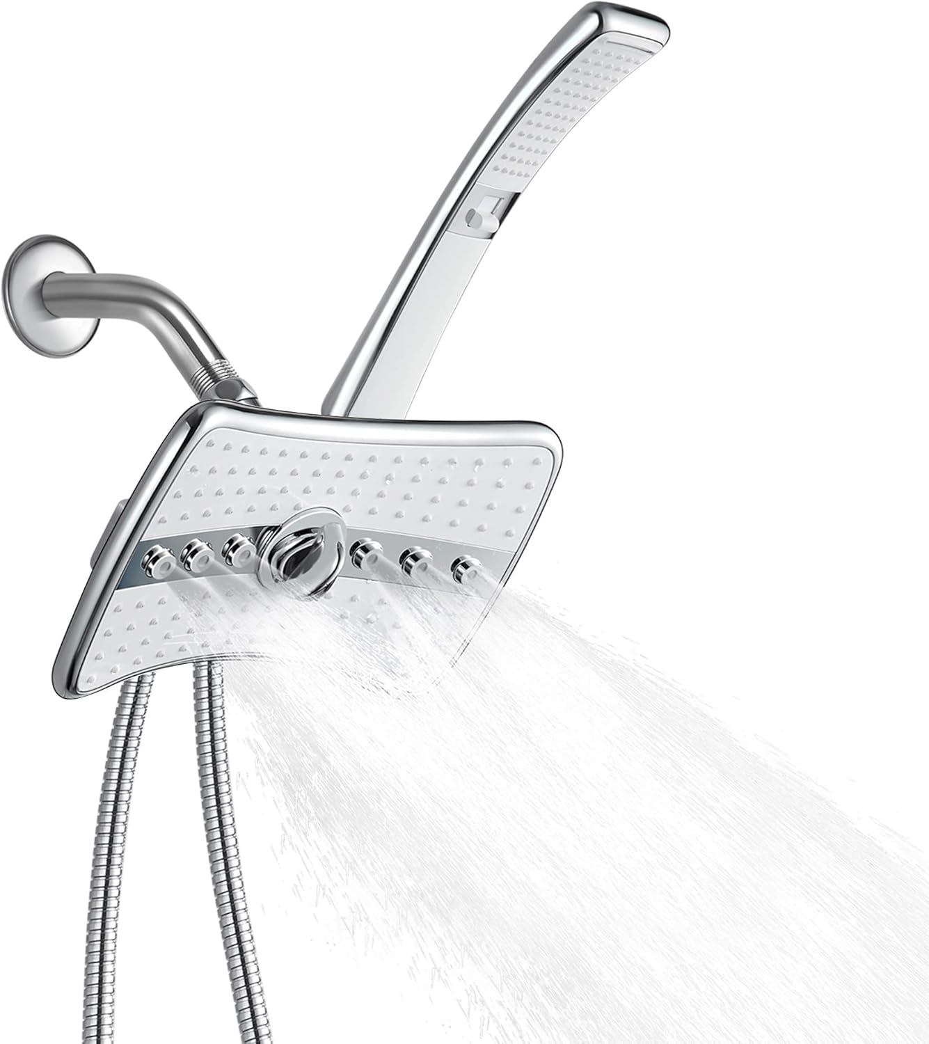 AKDY 9 Rectangular Quad Function Rainfall Jet Shower Head & Wand Combo