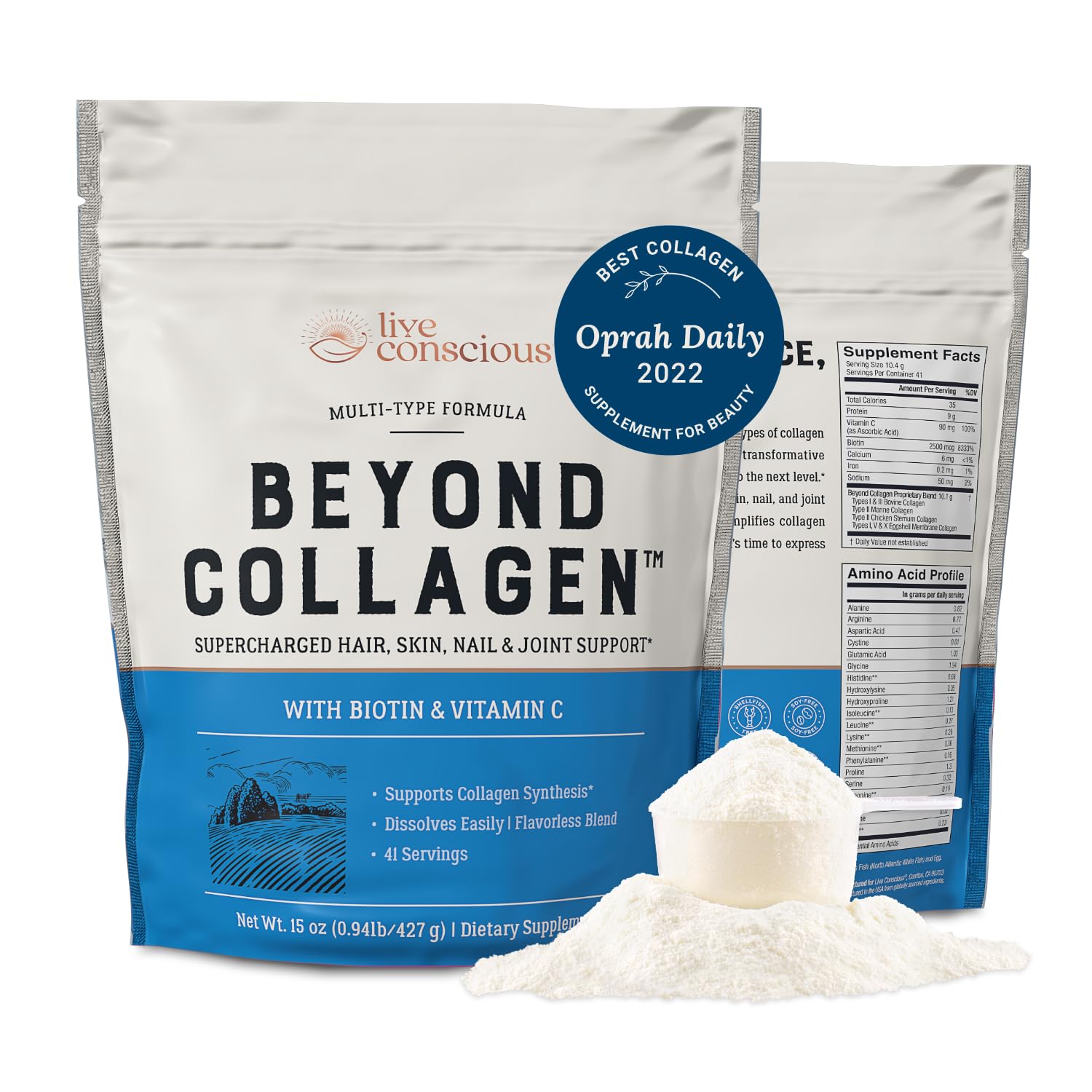 Live Conscious Beyond Collagen Powder for Women & Men w/Biotin & Vitamin C