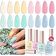 AZUREBEAUTY Nail Polish Set, 4 Colors Pastel Spring Macarons Pink Blue Green Yellow Quick Dry Vegan Natural Easter Gift Fingernail Lacquer Strengthening Kit with Top Coat DIY Salon at Home