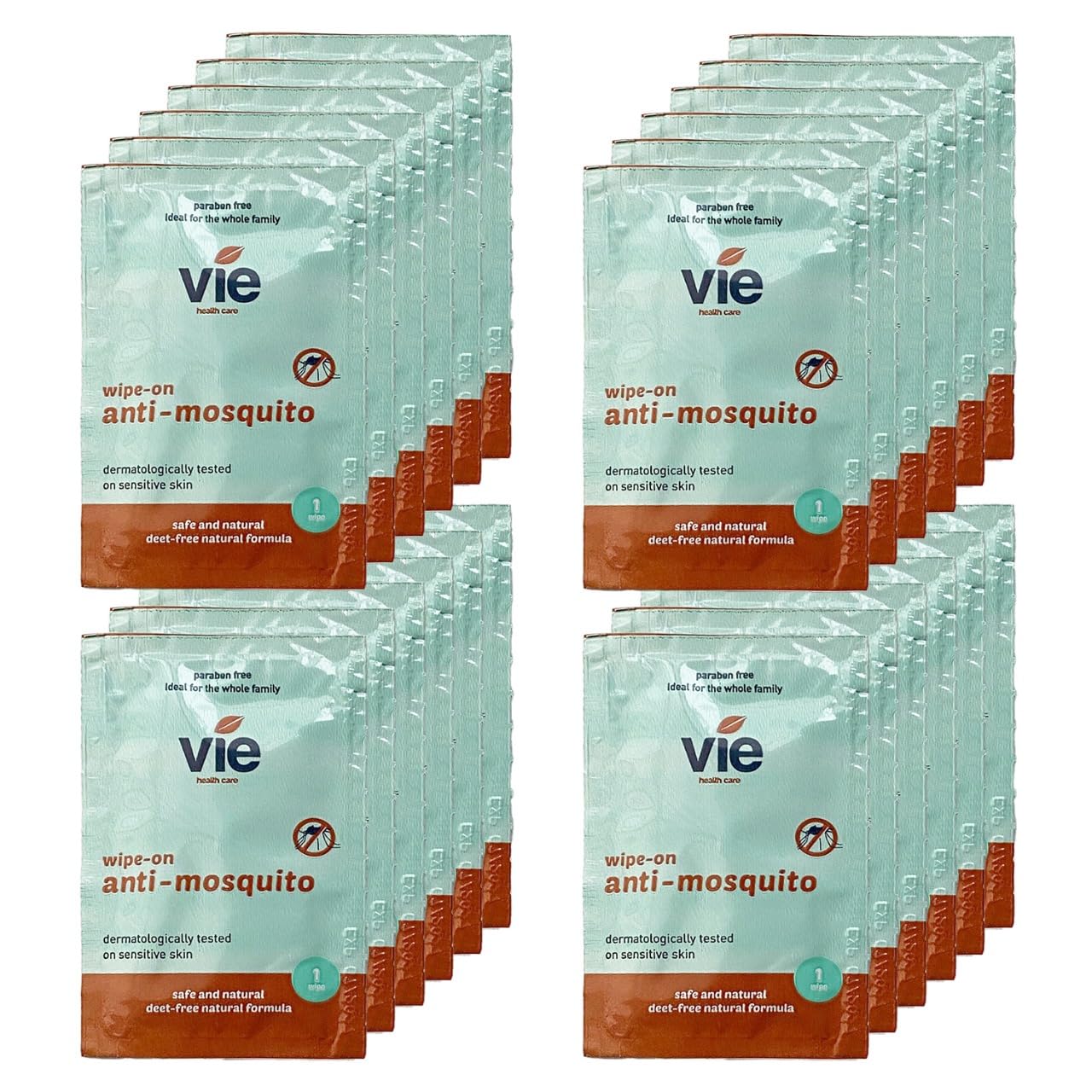VIE Mosquito Wipes (Pack of 24) | DEET-Free Natural Formula | Individually Wrapped for Convenience | Safe for Babies & Kids | Effective Protection Against Mosquito & Insect Bites | Outdoor Essential