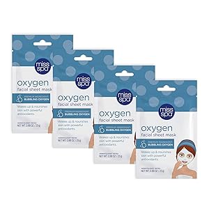 Miss Spa Bubbling Oxygen Facial Sheet Mask Set, Antioxidant-Rich Foaming Face Mask, Collagen for Firmer and Younger Skin, Anti-Aging, Anti-Wrinkle, Skin Care for Women, 4-Pack