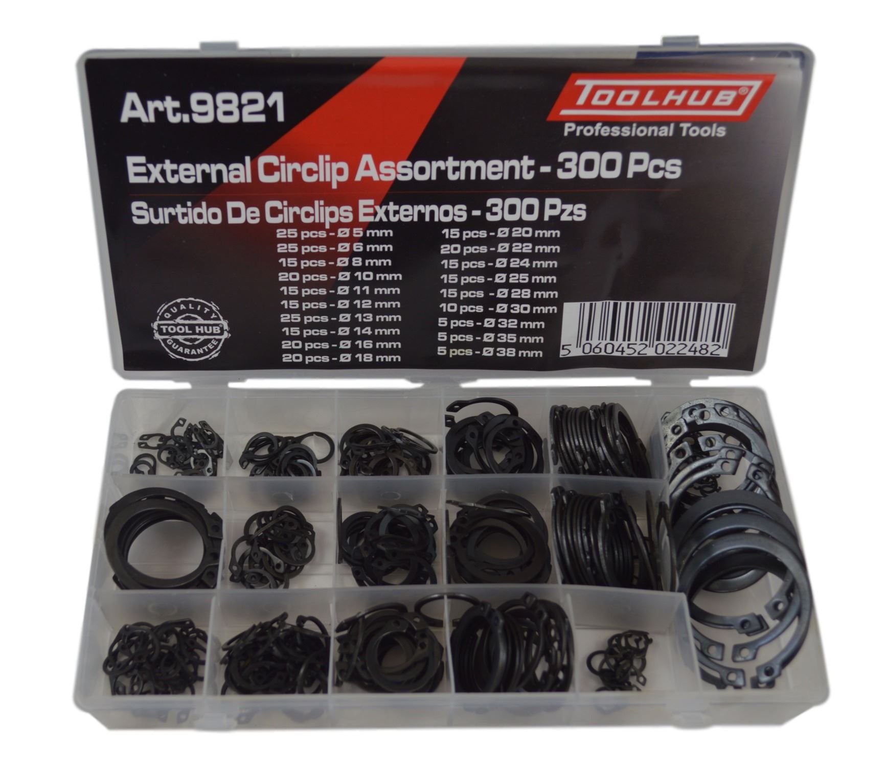 Tool Hub 9821 Circlip Set external snap Ring assortment set 300pc retaining circlips