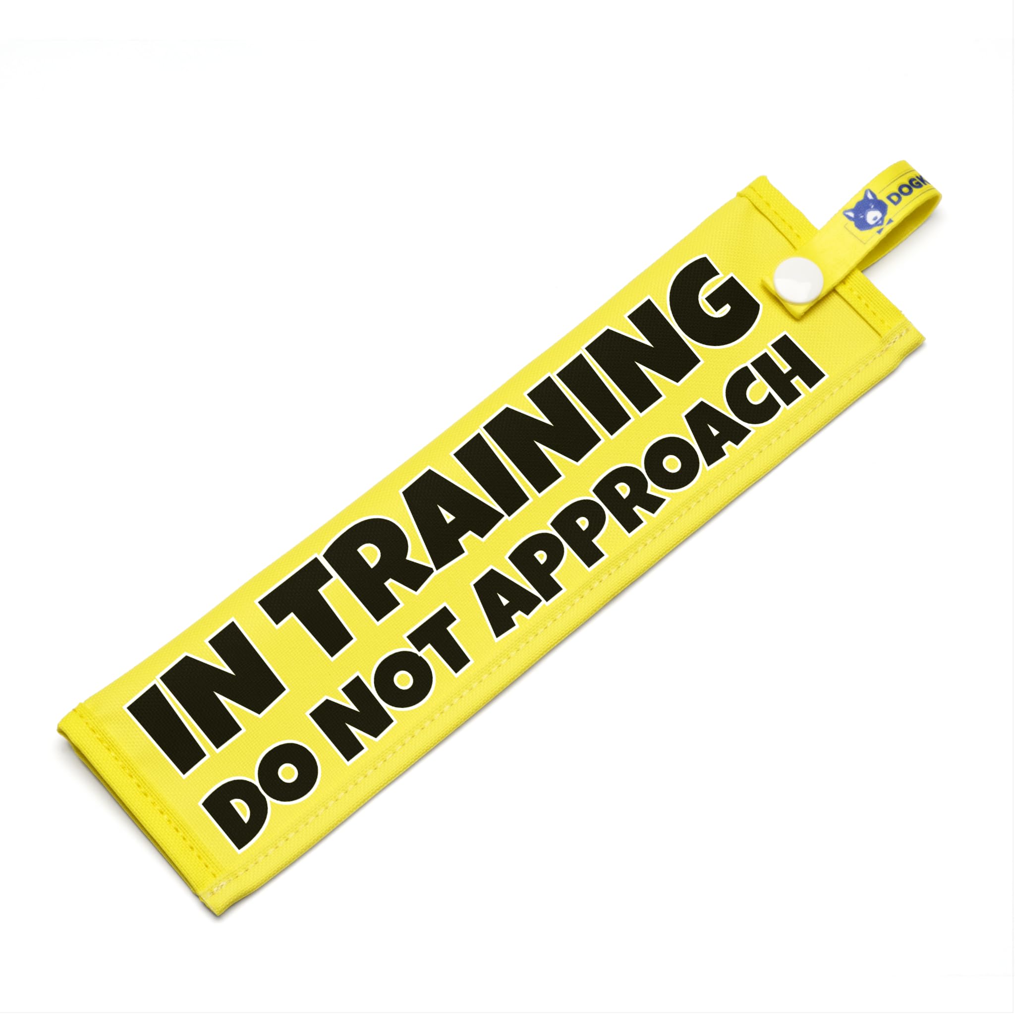 In Training Do Not Approach – High Visibility Training Lead Wrap for Dog Walks – Bright Yellow Space Awareness Warning with Secure Snap Attachment – Double Sided Lead Covern