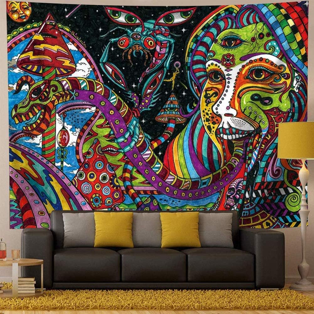 Qchengsan Psychedelic Tapestry,Trippy Tapestry Wall Hanging Surreal Abstract Tapestries Multiple Color Hippie Tapestry Mysterious Abstract Tapestry for Bedroom Living Room Decor (Y04, 59x51 inches)