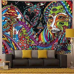 Qchengsan Psychedelic Tapestry,Trippy Tapestry Wall Hanging Surreal Abstract Tapestries Multiple Color Hippie Tapestry Mysterious Abstract Tapestry for Bedroom Living Room Decor (Y04, 59x51 inches)