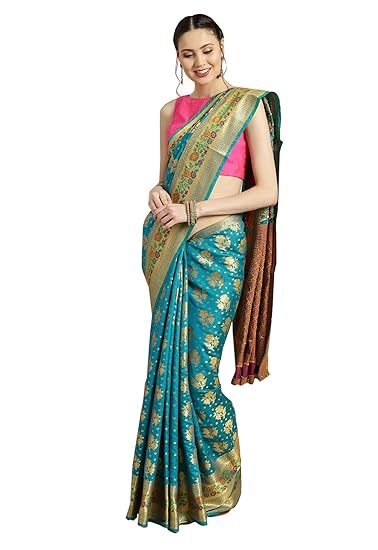 Poly Silk Blue Woven Womens Saree