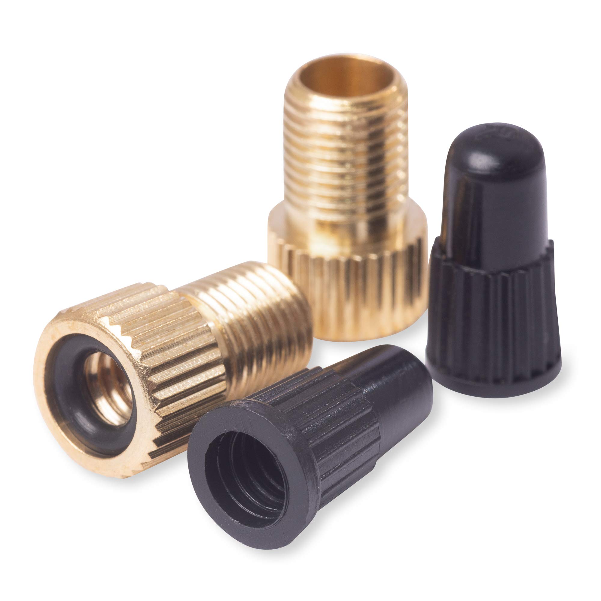 Harlington Group 4 pcs Pack Brass Presta to Schrader Bike Valve Adaptor Pump Adapter Converter For Road and Mountain Bike Supplied With 2 Valve Adaptors and 2 Presta Dust Caps