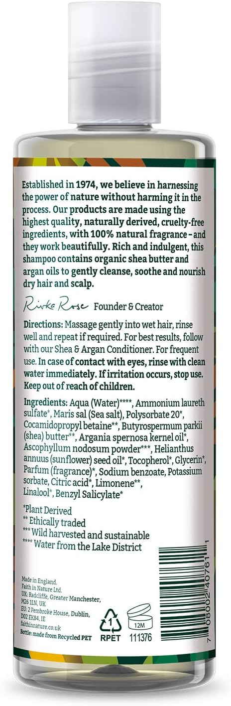 Faith In Nature Natural Shea & Argan Shampoo, Moisturising for Curly Hair & Dry Scalp, Vegan & Cruelty Free, No SLS - Image 3