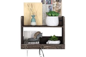 LIANTRAL Bathroom Wall Shelf with Hooks, Bathroom Shelves Wall Mount Farmhouse Wood Shelves for Bedroom Living Room Kitchen Entryway