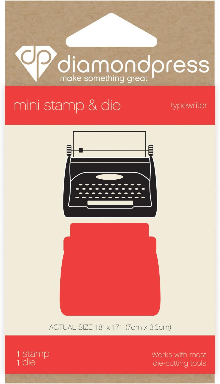 Diamond Press Mini Stamp and die Typewritter, Silver, 13 x 7 x 0.5 cm