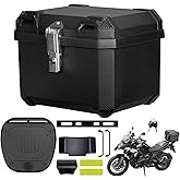 KEMIMOTO Motorcycle Top Case 45L, Universal Plastic Motorbike Trunk with Lining, Waterproof Detachable Motorcycle Top Box with Lock &amp; Back Cushion (Black)