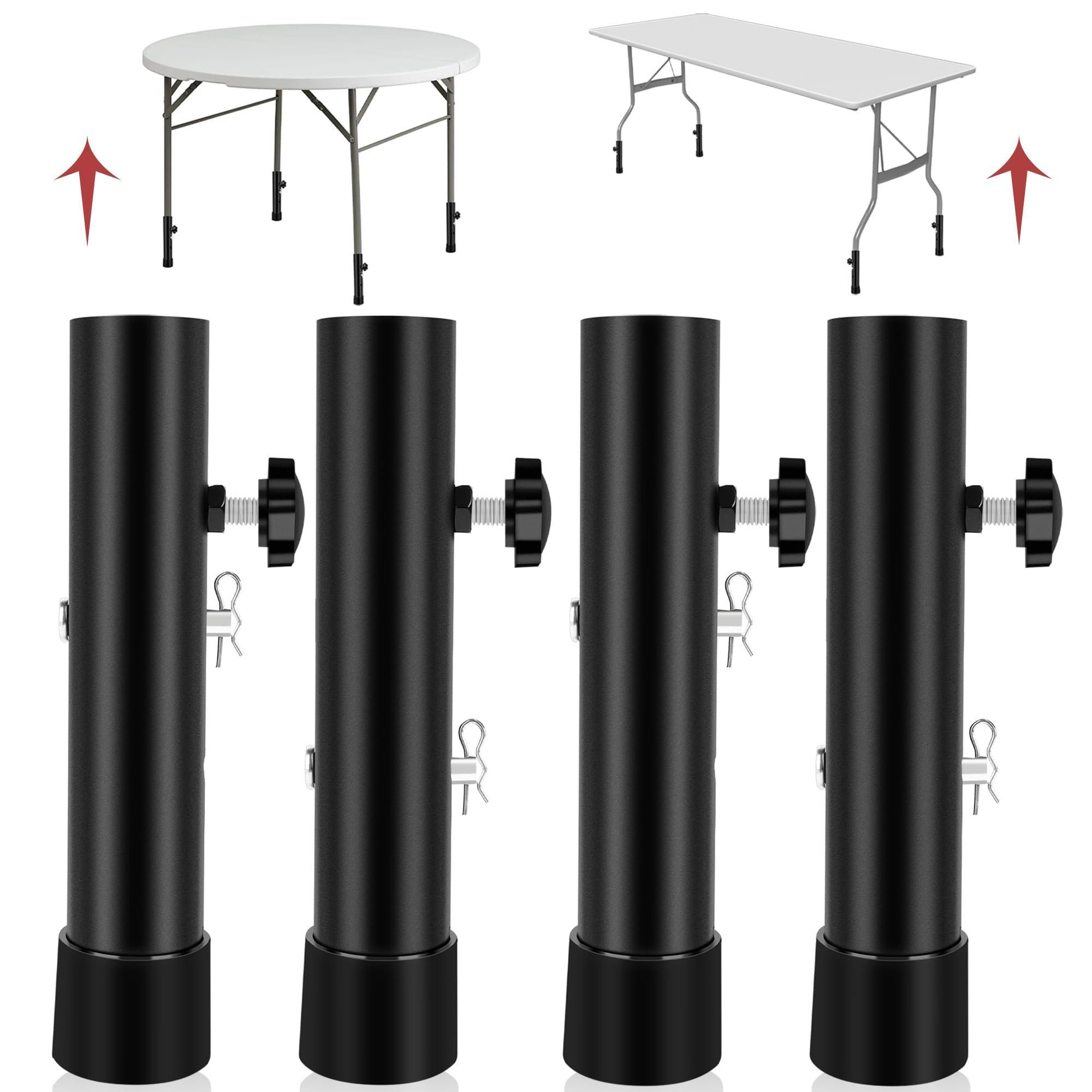 GAESHOW 4 Pieces Table Leg Extenders Set, 20cm Chair Leg Extenders with 4 Latch and 4 Locking Pin, Heavy Duty Carbon Steel Adjustable Table Legs, Suitable for Tables and Chairs