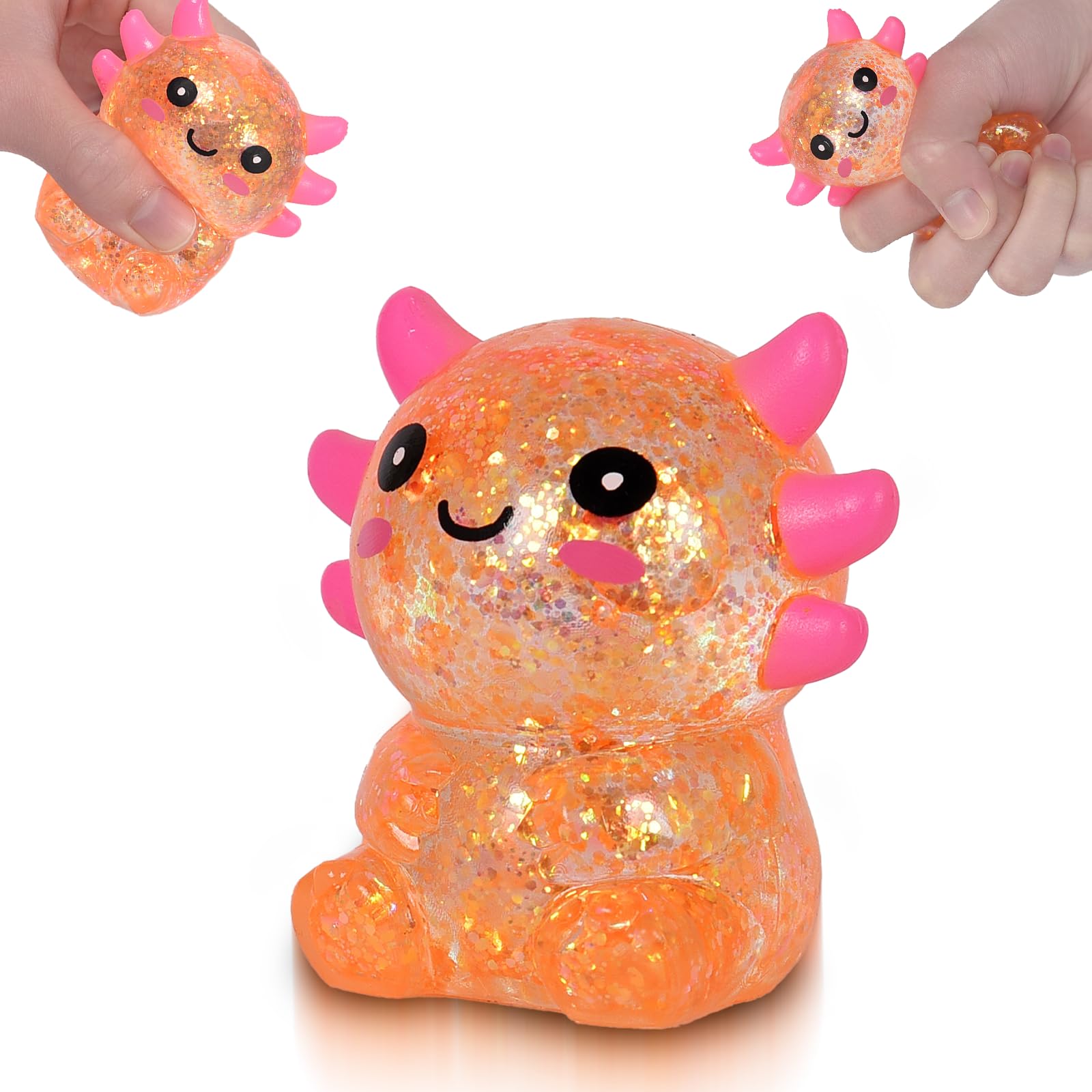 Puffwize Axolotl Squishy Toy, Cute Slow Rising Fidget Toy for Stress Relief, Soft Squeeze Sensory Toy for Kids and Adults, Handheld Stress Ball for Anxiety and Focus Sitting Posture Axolotl(Orange)