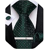 DiBanGu Silk Ties for Men Formal Plaid Check Necktie and Pocket Square Cufflinks Tie Clip Set Wedding Necktie with Gift Box
