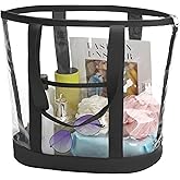 HAOGUAGUA Extra Large Clear Cosmetic Toiletry Makeup Travel Bag, Waterproof Transparent Plastic PVC Tote Shoulder Bag with Handles (BLACK)